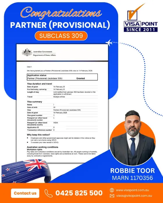 Visa grant for a Visa Point client: Partner (Provisional) visa, subclass 309