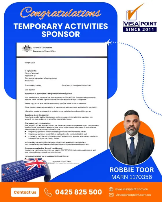 Approval for a Visa Point client: Temporary Activities Sponsor